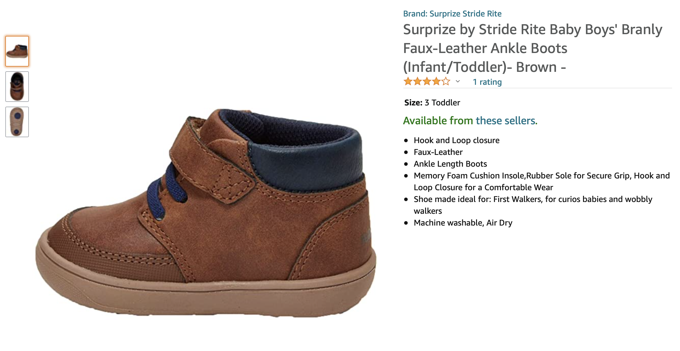 Surprize by Stride Rite Baby Boys Branly Faux-Leather Ankle Boots Infant/Toddler Brown